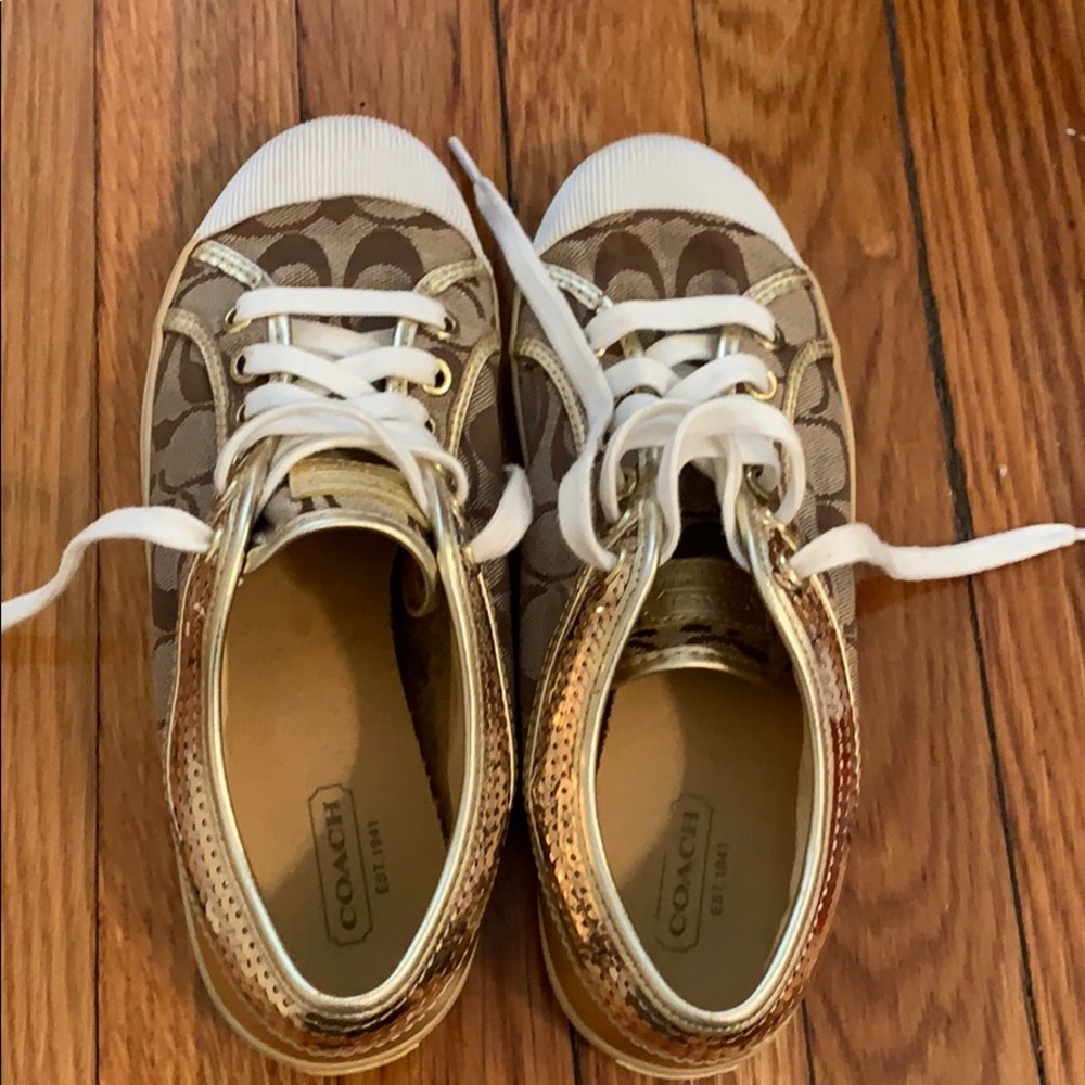 Gold and brown Coach shoes size 6